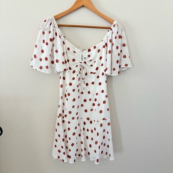Abercrombie & Fitch Flutter Sleeve Keyhole
Mini Dress Polka Dot Brown Ivory S - Picture 5 of 15